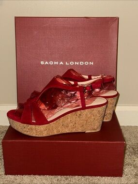 Sacha London Red Suede Cork Wedge Sandals